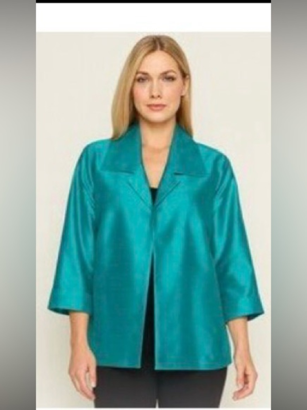 Chico's Shimmer Teal Satin Open-Front Jacket